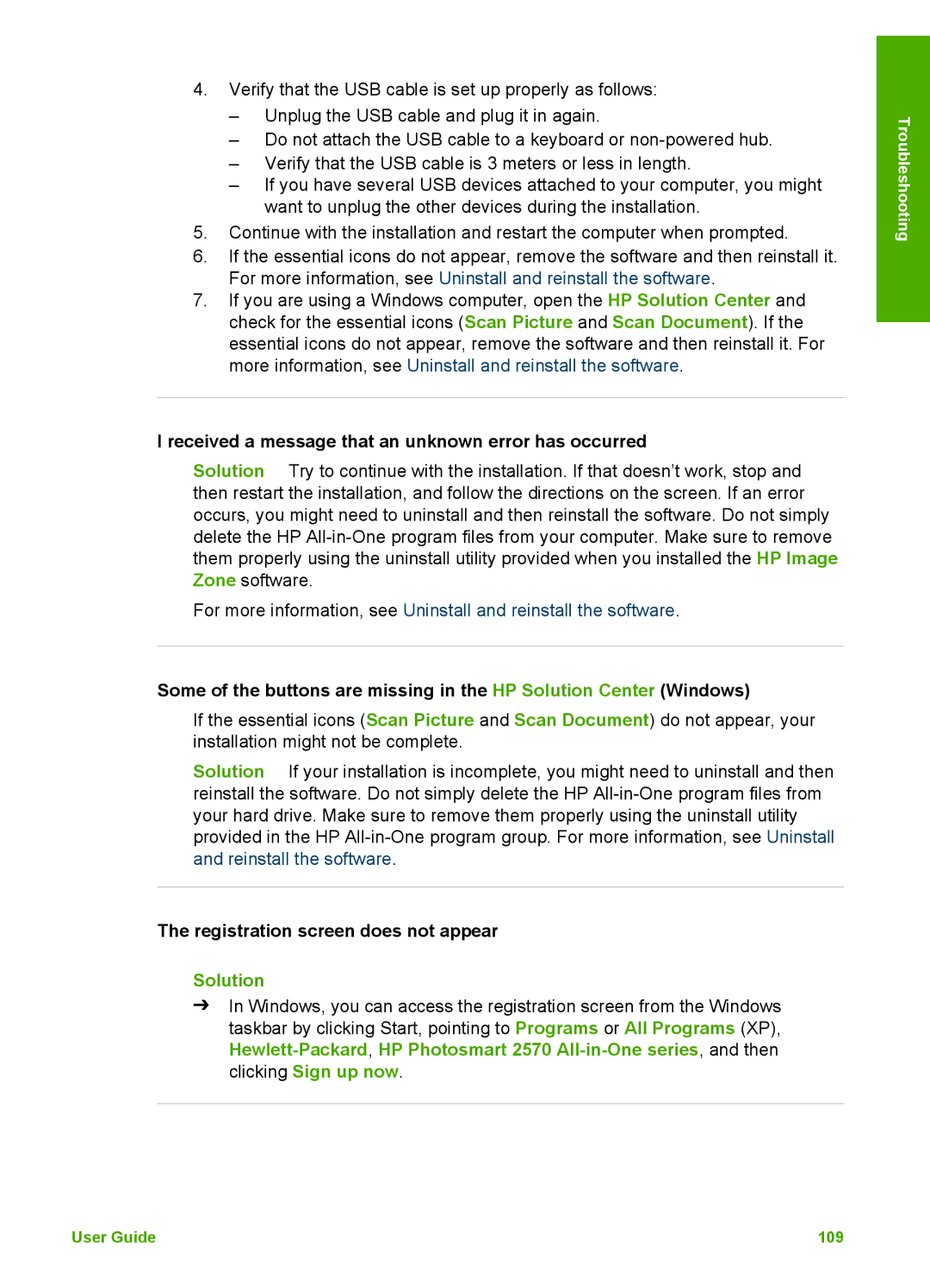 HP 2575v, 2575xi manual Received a message that an unknown error has occurred, Registration screen does not appear, Solution 