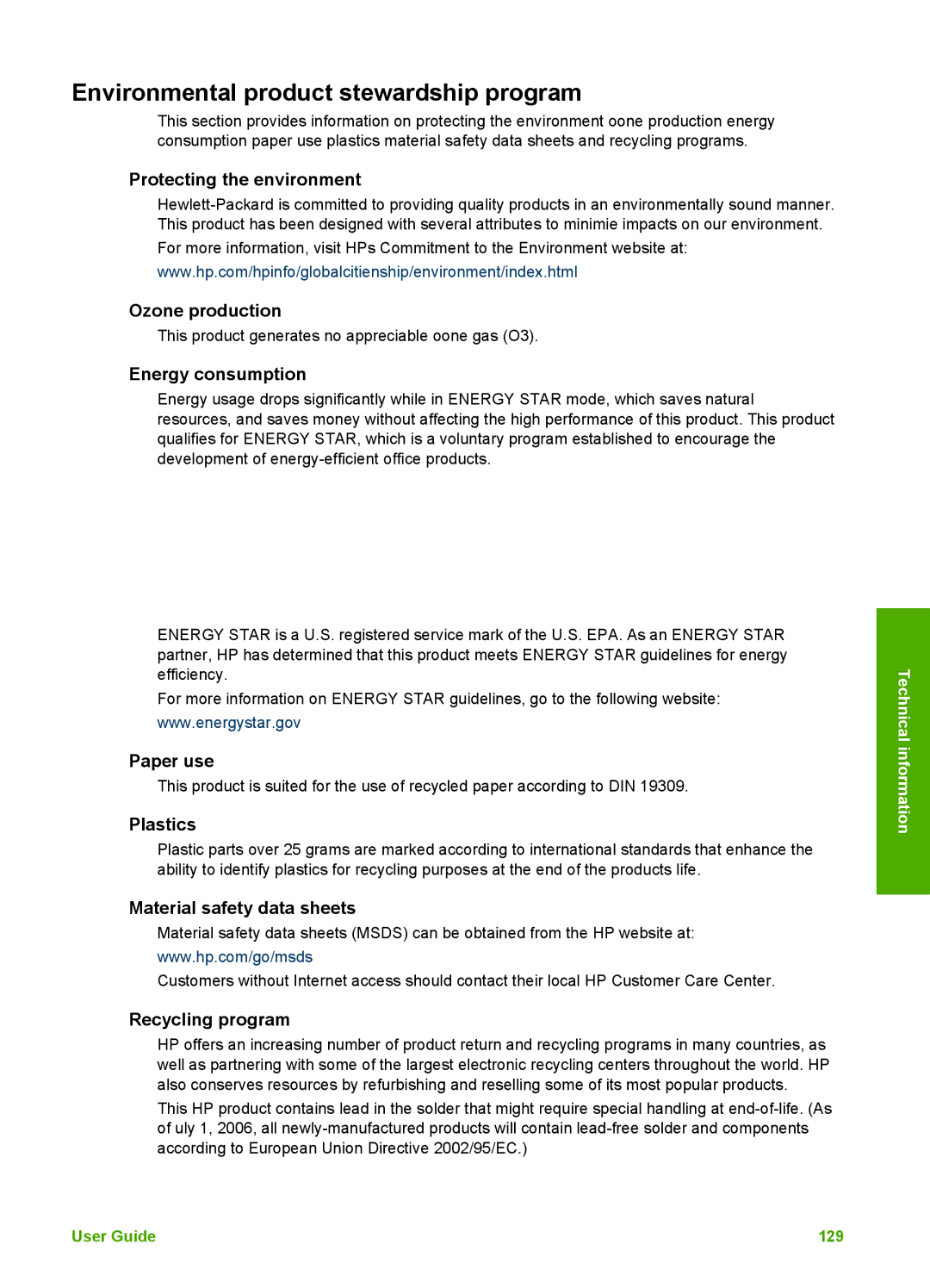 HP 2575v, 2575xi manual Environmental product stewardship program 