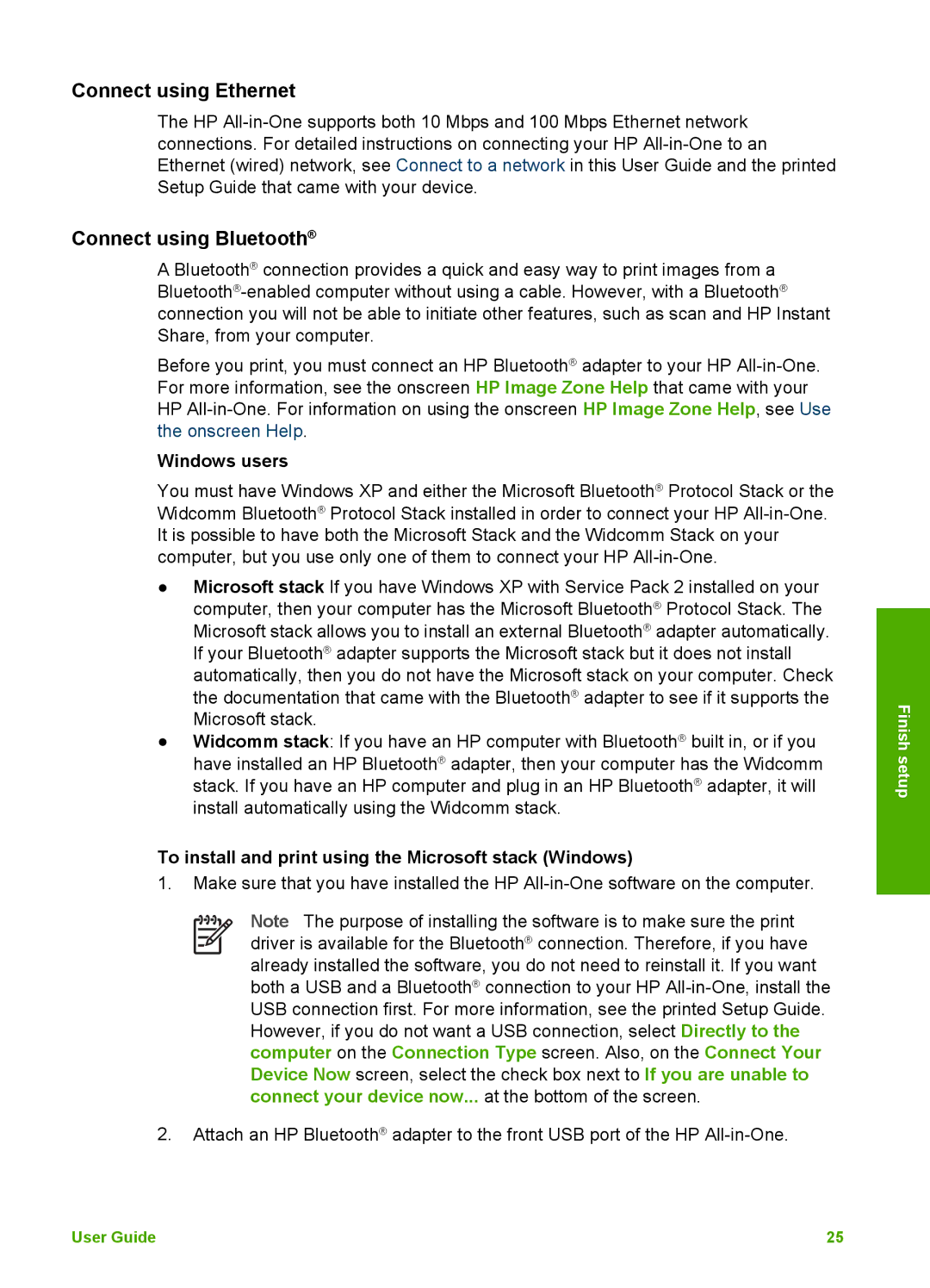 HP 2575v, 2575xi manual Connect using Ethernet, Connect using Bluetooth, Windows users 