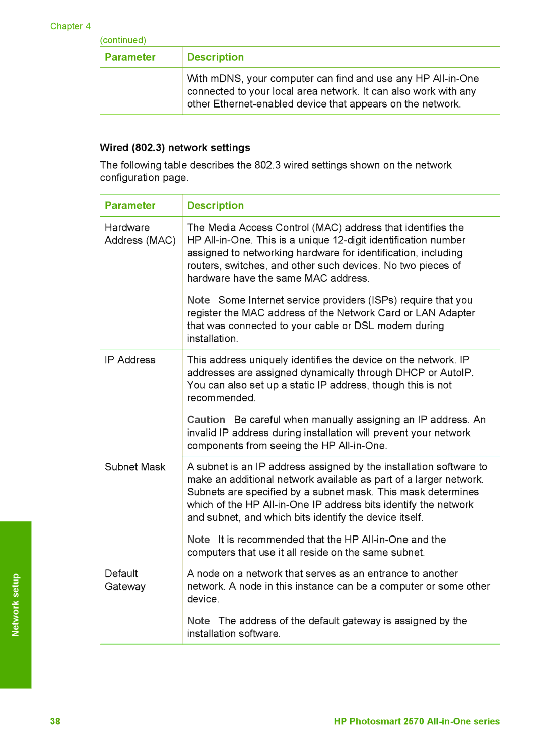 HP 2575xi, 2575v manual Wired 802.3 network settings 