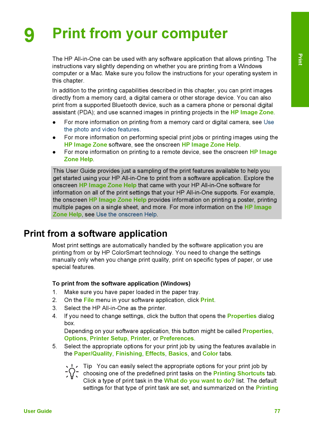 HP 2575v manual Print from your computer, Print from a software application, To print from the software application Windows 