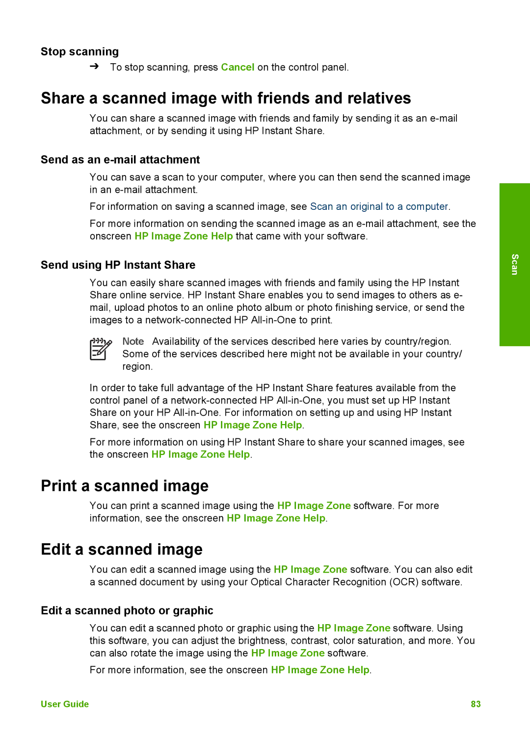 HP 2575v, 2575xi manual Share a scanned image with friends and relatives, Print a scanned image, Edit a scanned image 