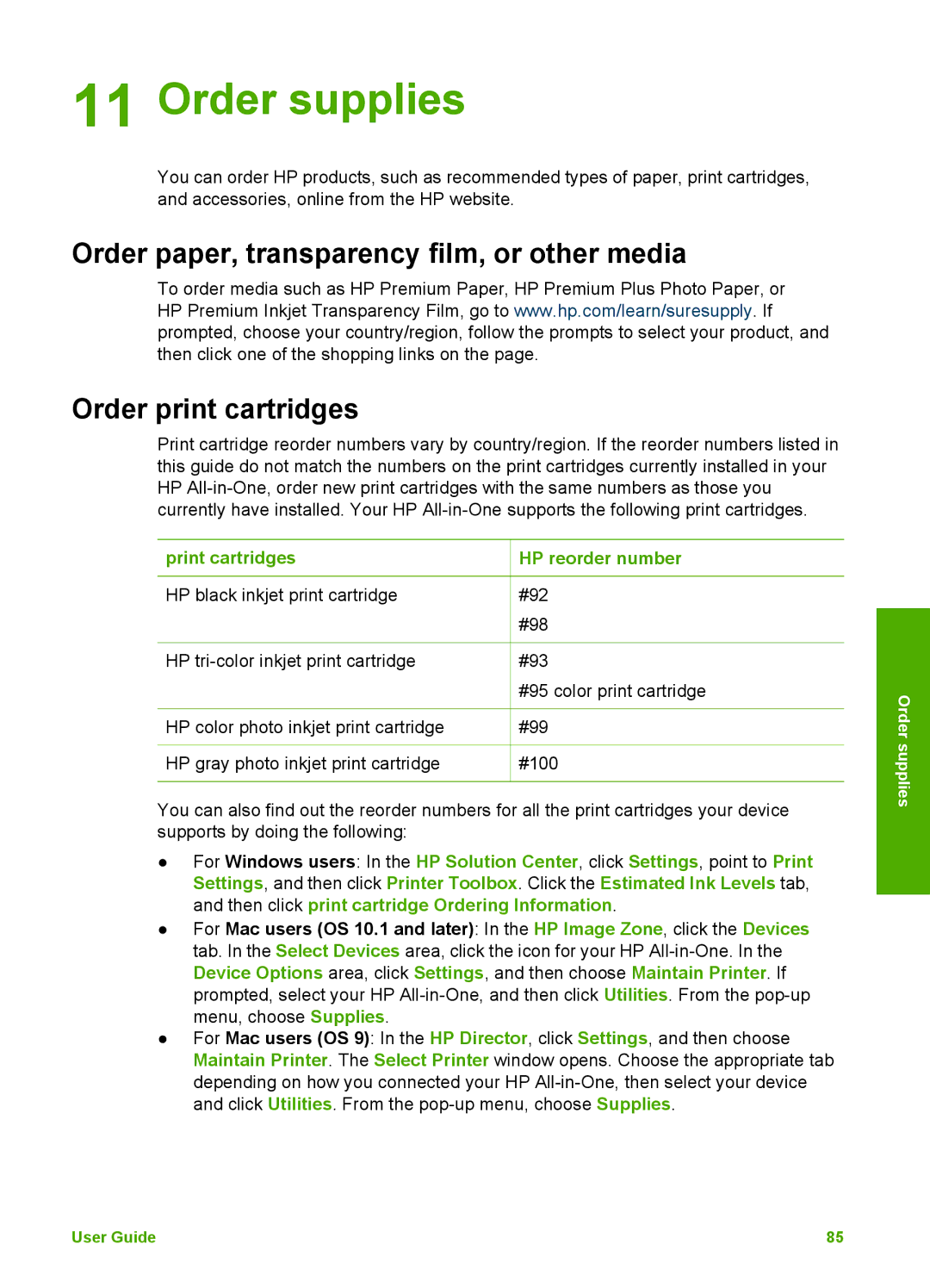 HP 2575v, 2575xi manual Order supplies, Print cartridges HP reorder number 