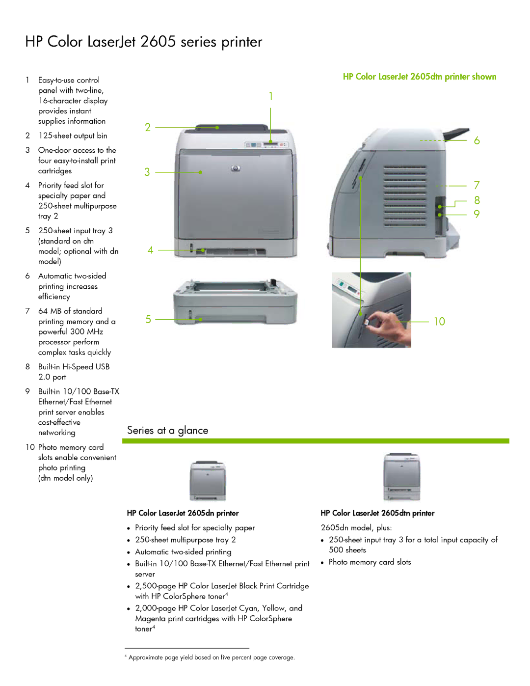 HP 2605DN manual HP Color LaserJet 2605 series printer, Series at a glance 