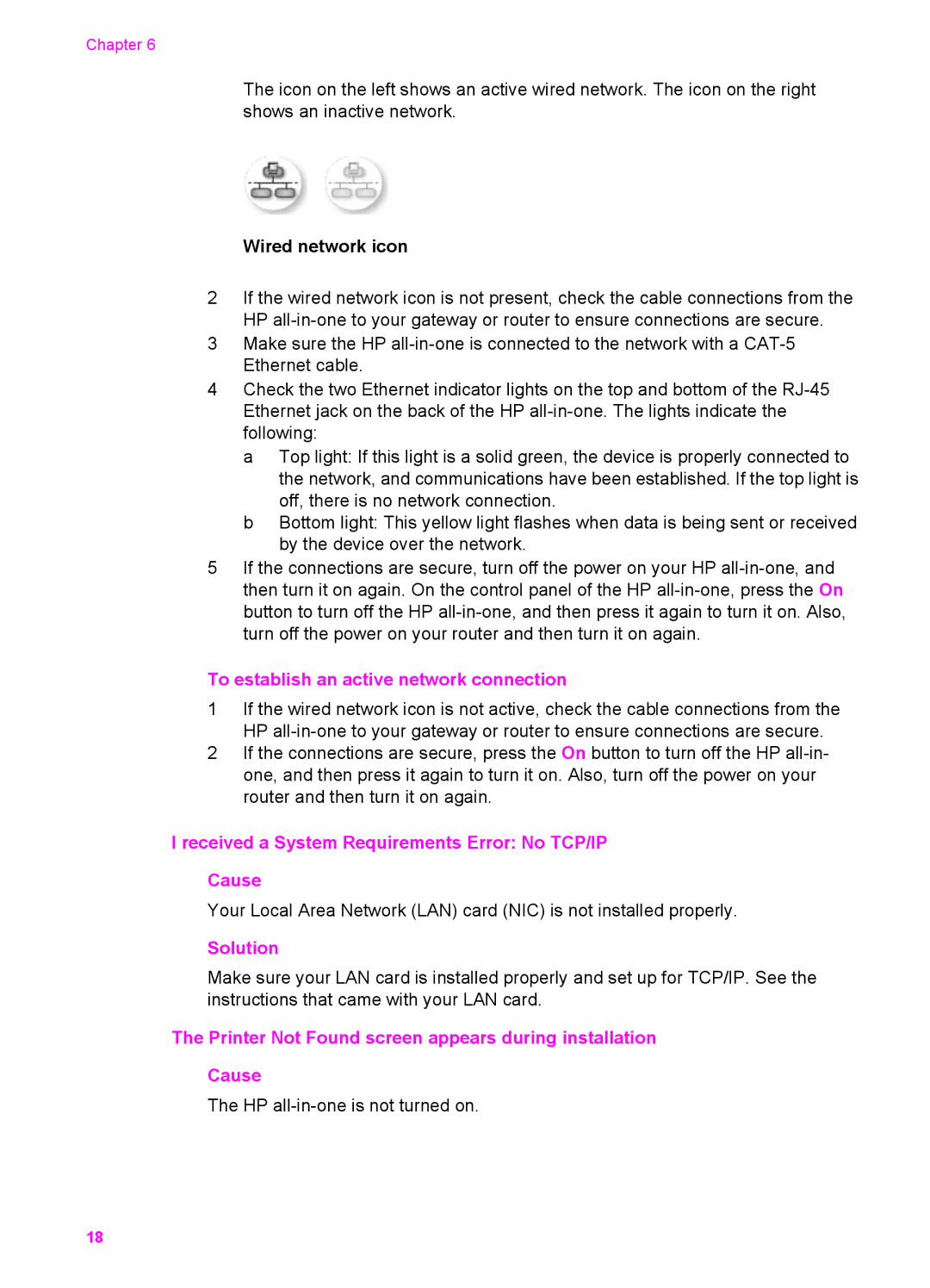 HP 2613, 2610xi, 7310xi To establish an active network connection, Received a System Requirements Error No TCP/IP Cause 