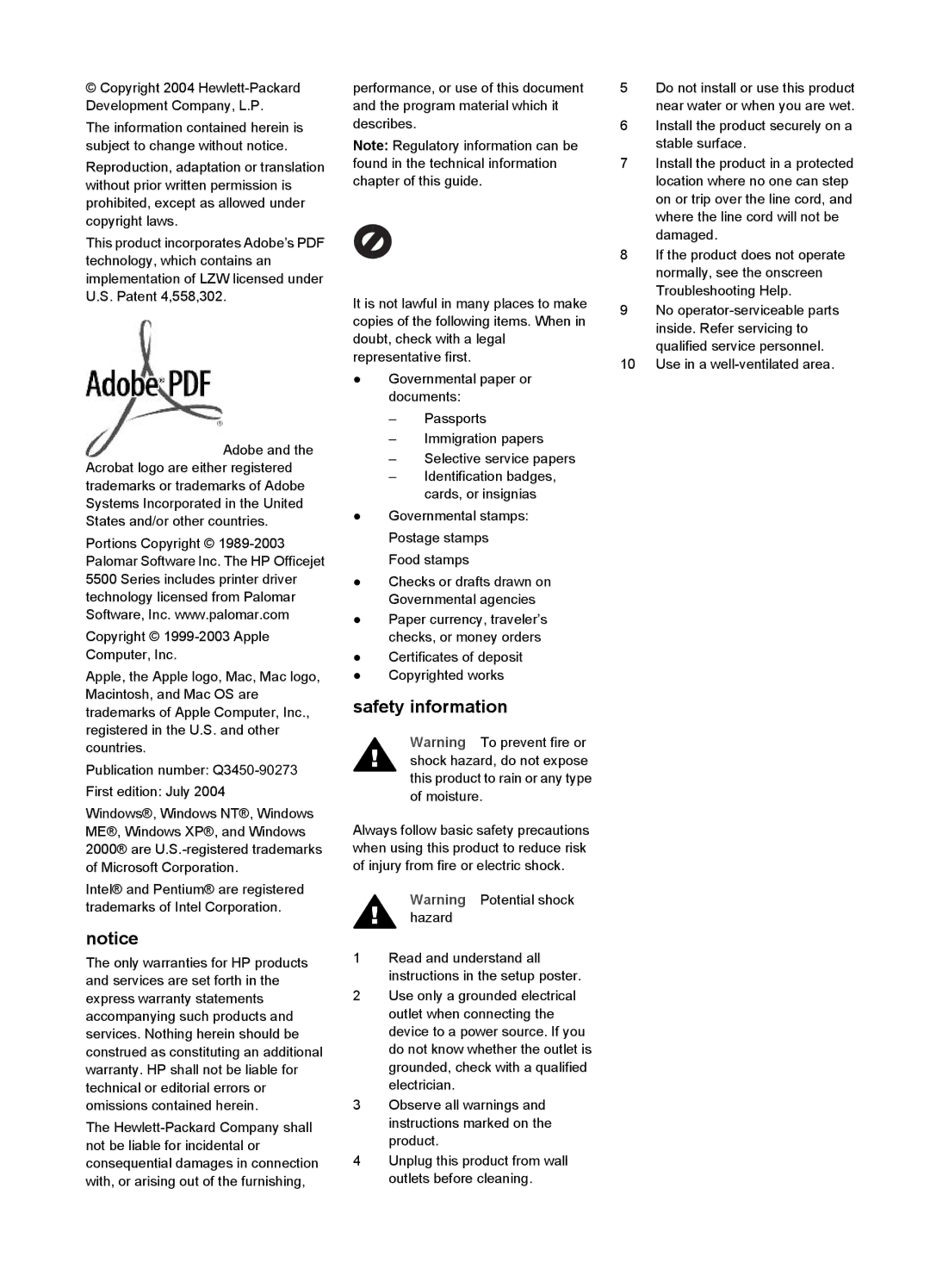 HP 2610xi, 2613, 7310xi manual Safety information 