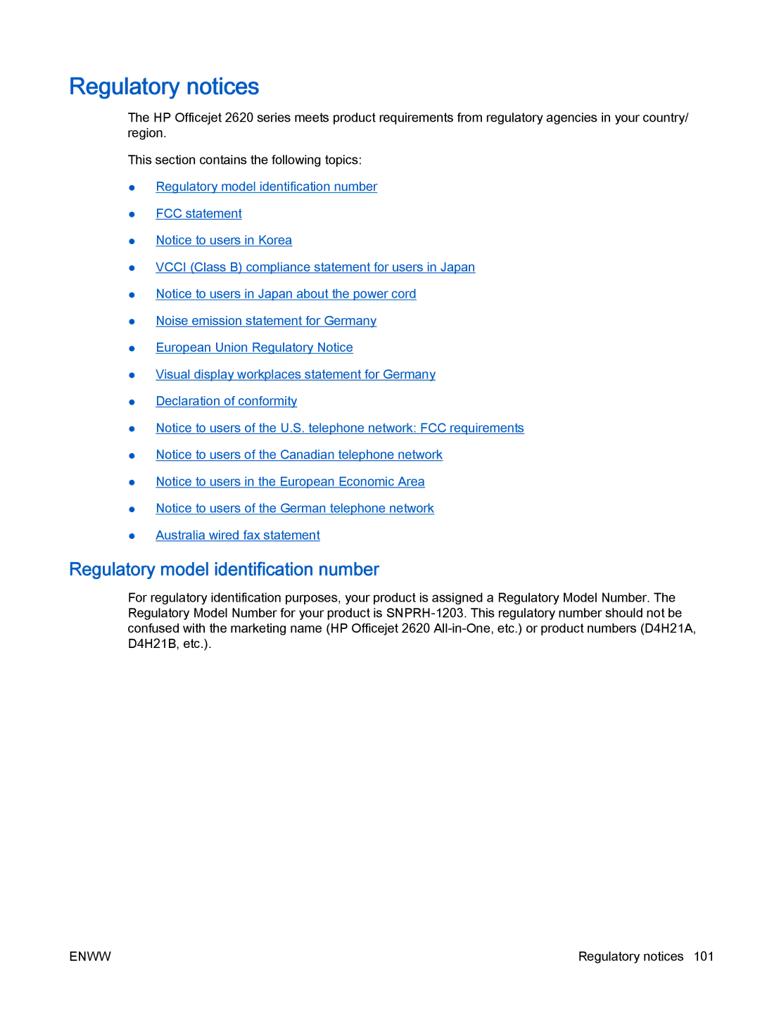 HP 2621, 2622 manual Regulatory notices, Regulatory model identification number 