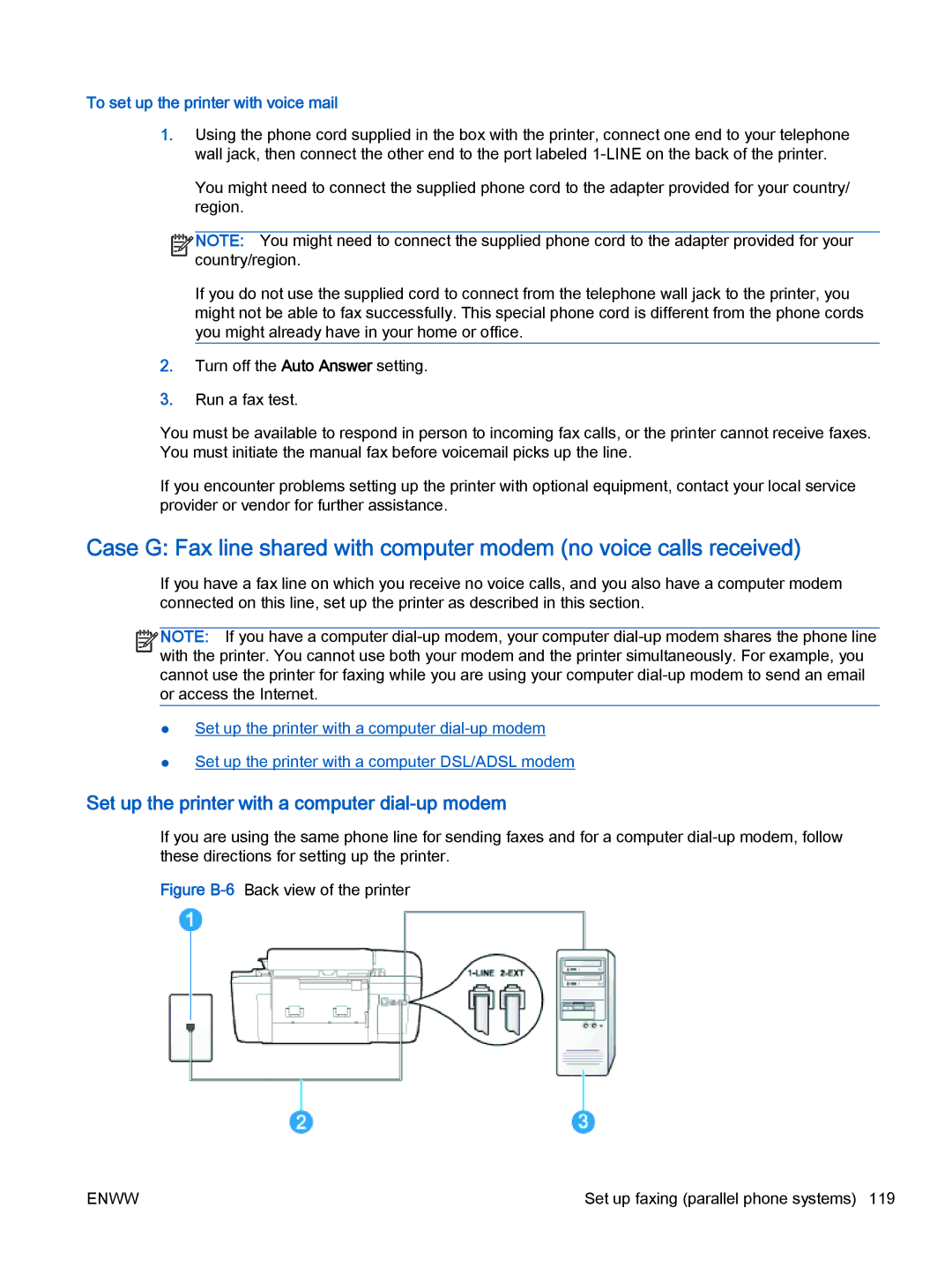 HP 2621, 2622 manual Set up the printer with a computer dial-up modem, To set up the printer with voice mail 