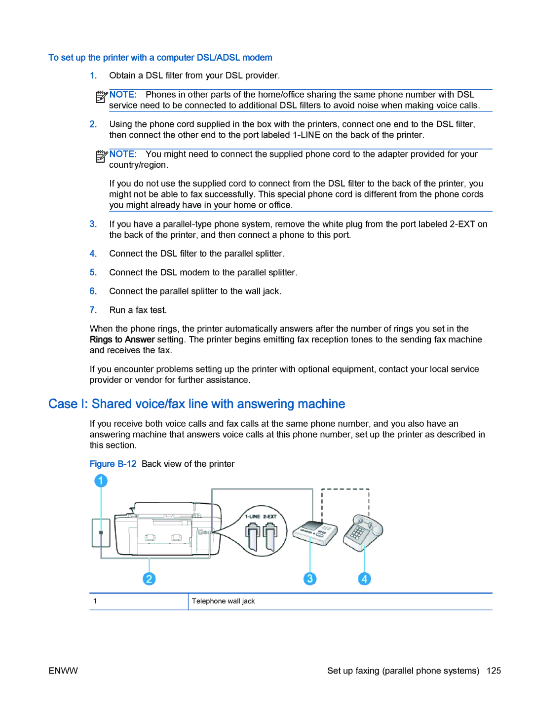 HP 2621, 2622 manual Case I Shared voice/fax line with answering machine, Figure B-12Back view of the printer 