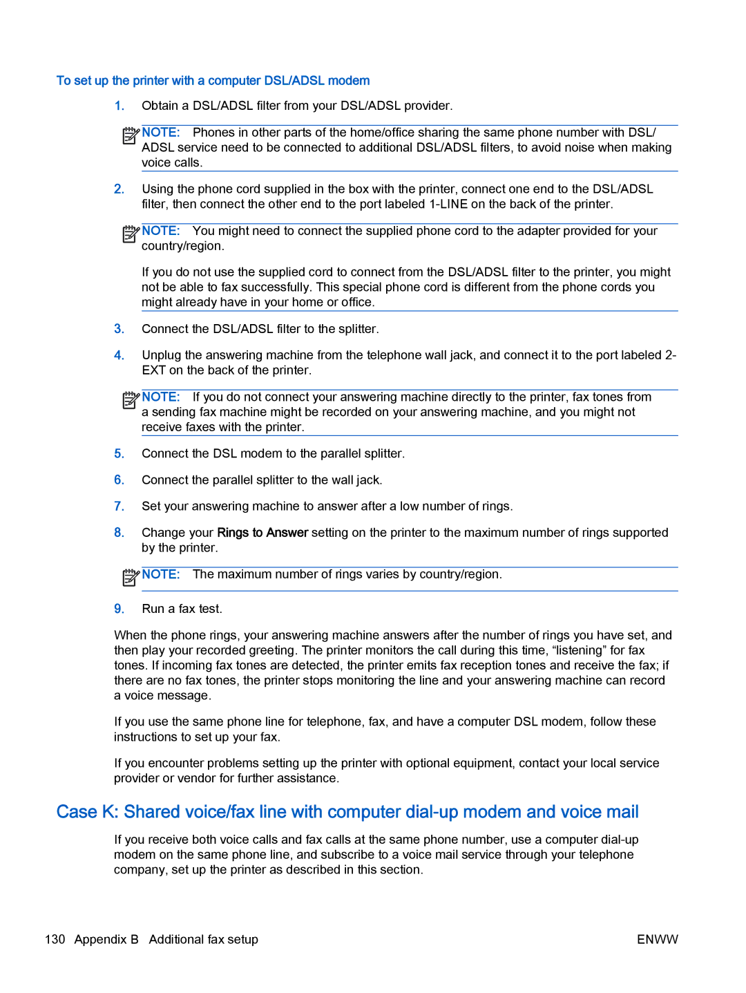 HP 2622, 2621 manual To set up the printer with a computer DSL/ADSL modem 