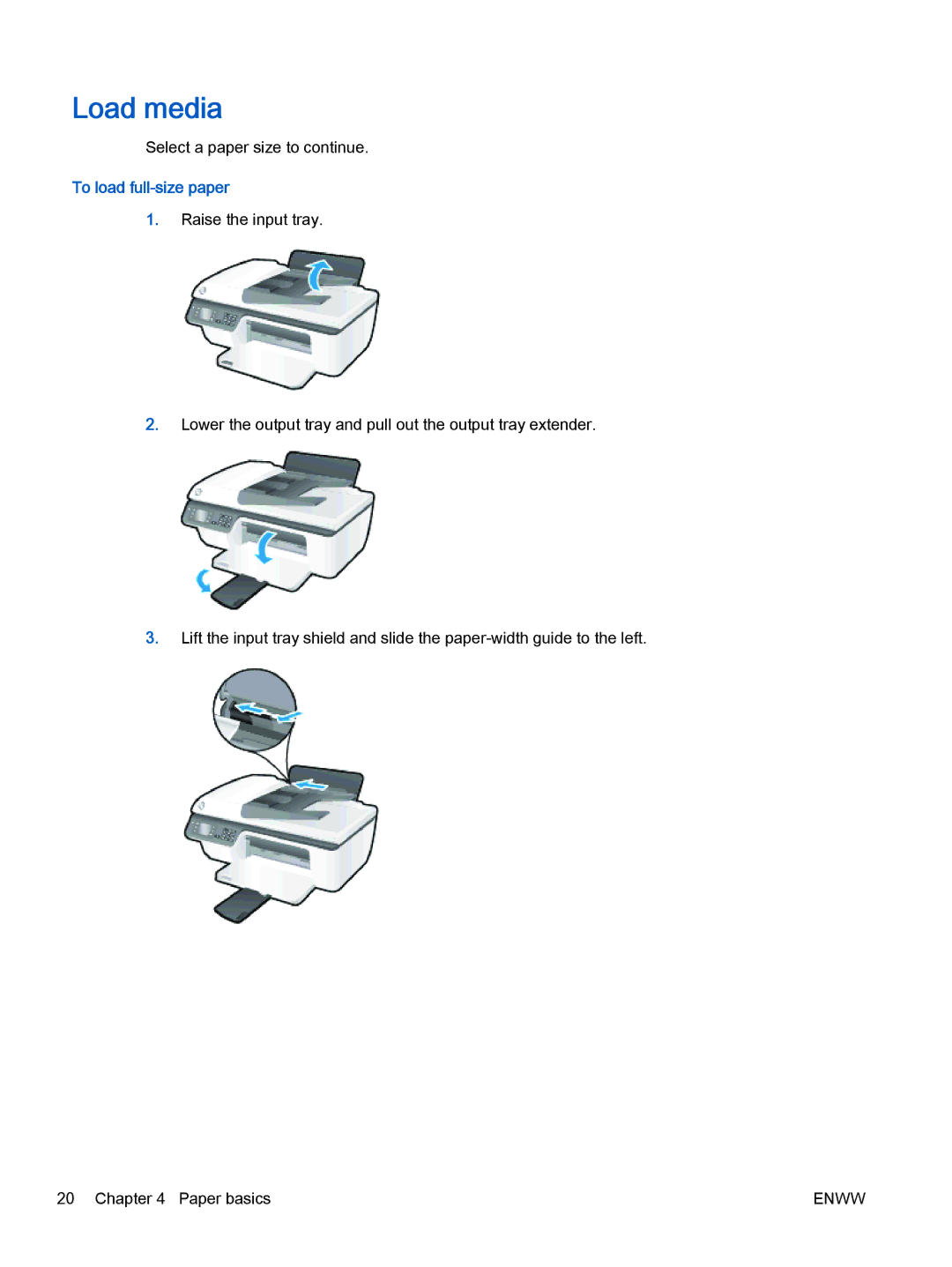 HP 2622, 2621 manual Load media, To load full-size paper 