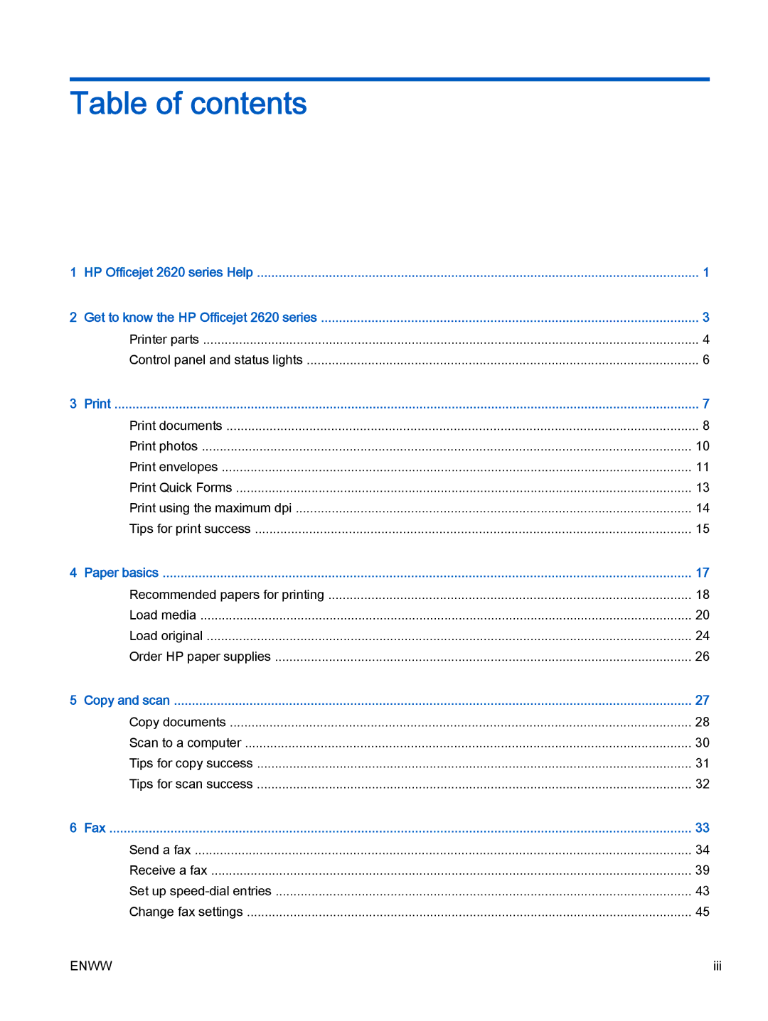 HP 2621, 2622 manual Table of contents 