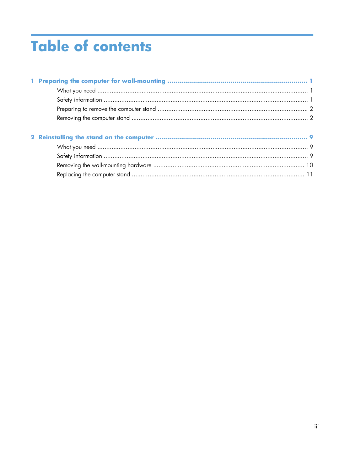 HP 27-1010t, 27-1057c, 27-1058, 27-1055, 27-1015t manual Table of contents 