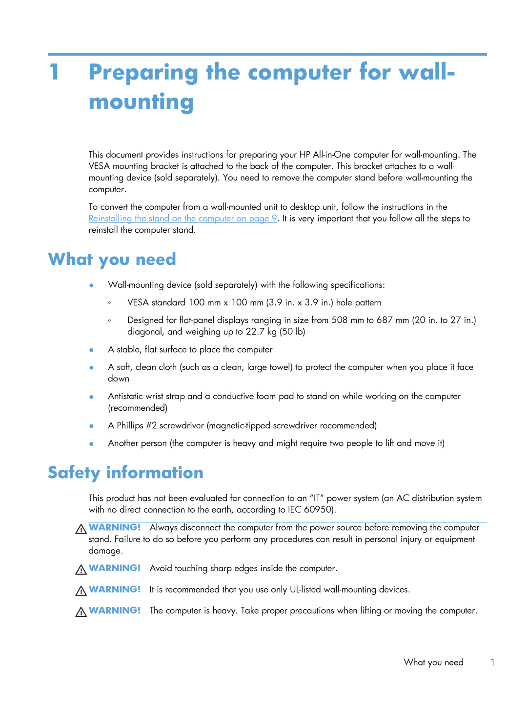 HP 27-1057c, 27-1058, 27-1055, 27-1010t, 27-1015t manual What you need, Safety information 