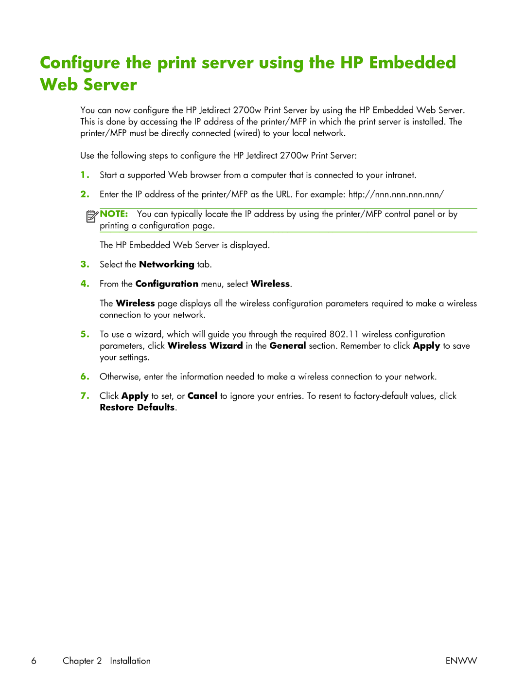 HP 2700w USB Print Server manual Configure the print server using the HP Embedded Web Server 