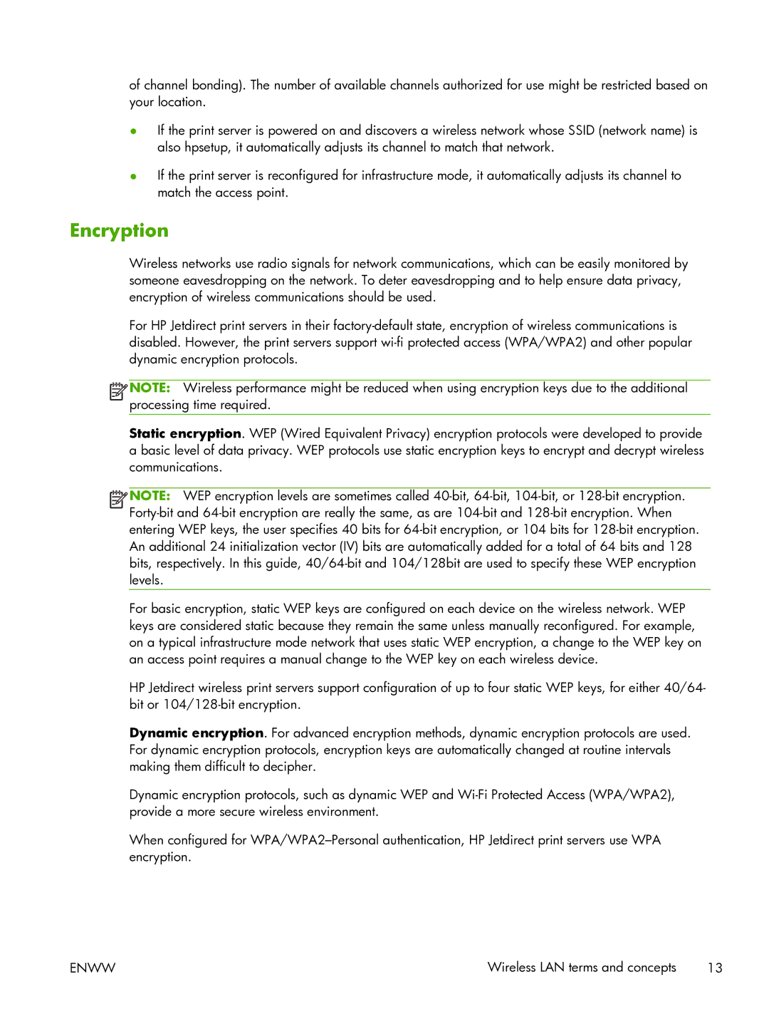 HP 2700w USB Print Server manual Encryption 