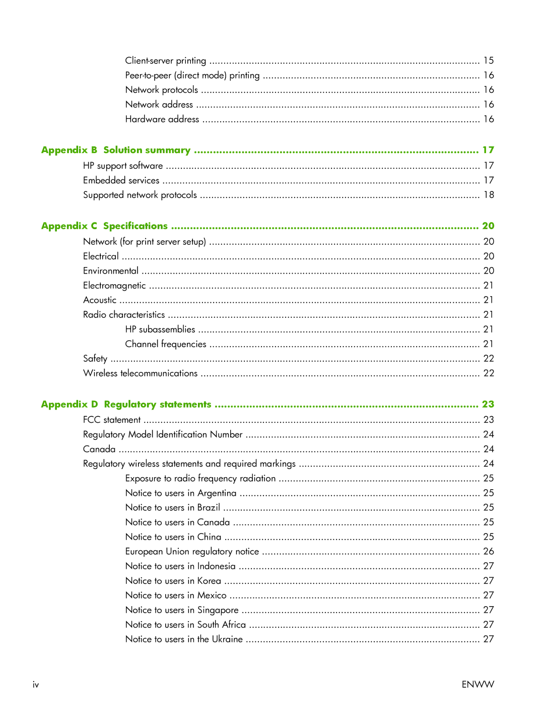 HP 2700w USB Print Server manual Appendix B Solution summary 