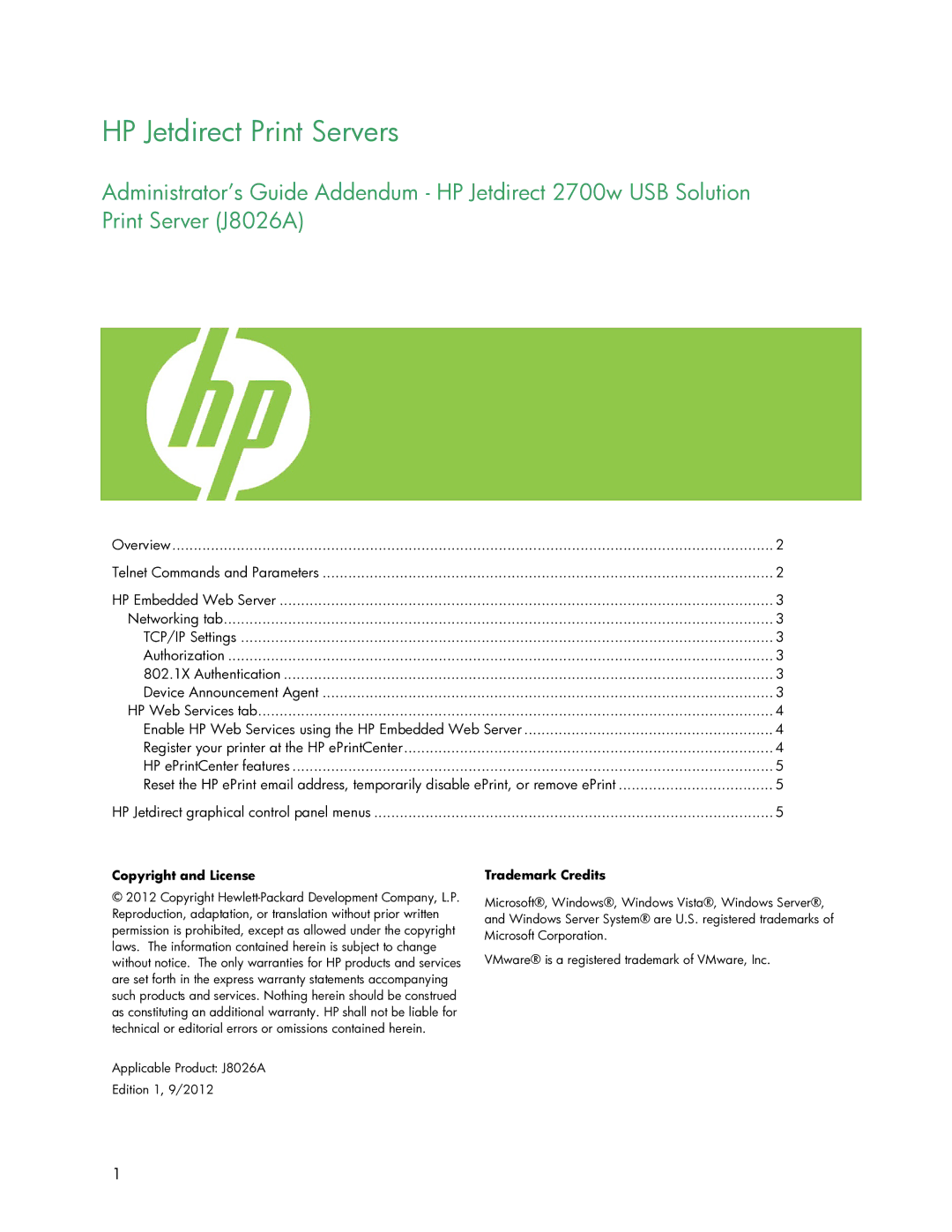 HP 2700w USB Print Server manual HP Jetdirect Print Servers 