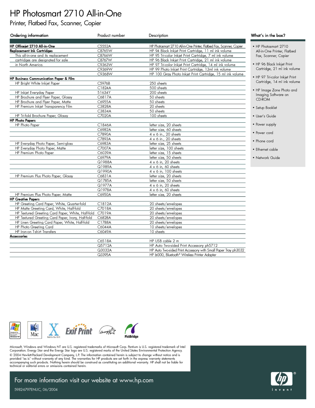 HP 2710 manual Ordering information Product number Description, What’s in the box?, Cd-Rom 