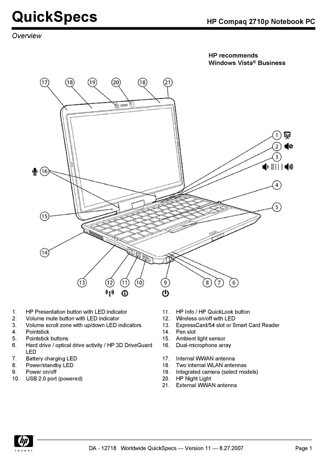 HP 2710p manual QuickSpecs 