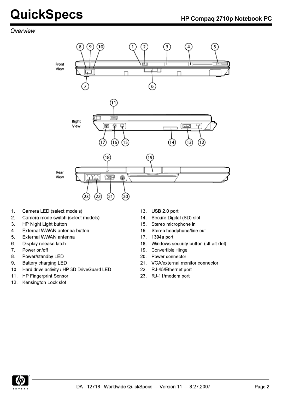 HP 2710p manual QuickSpecs 