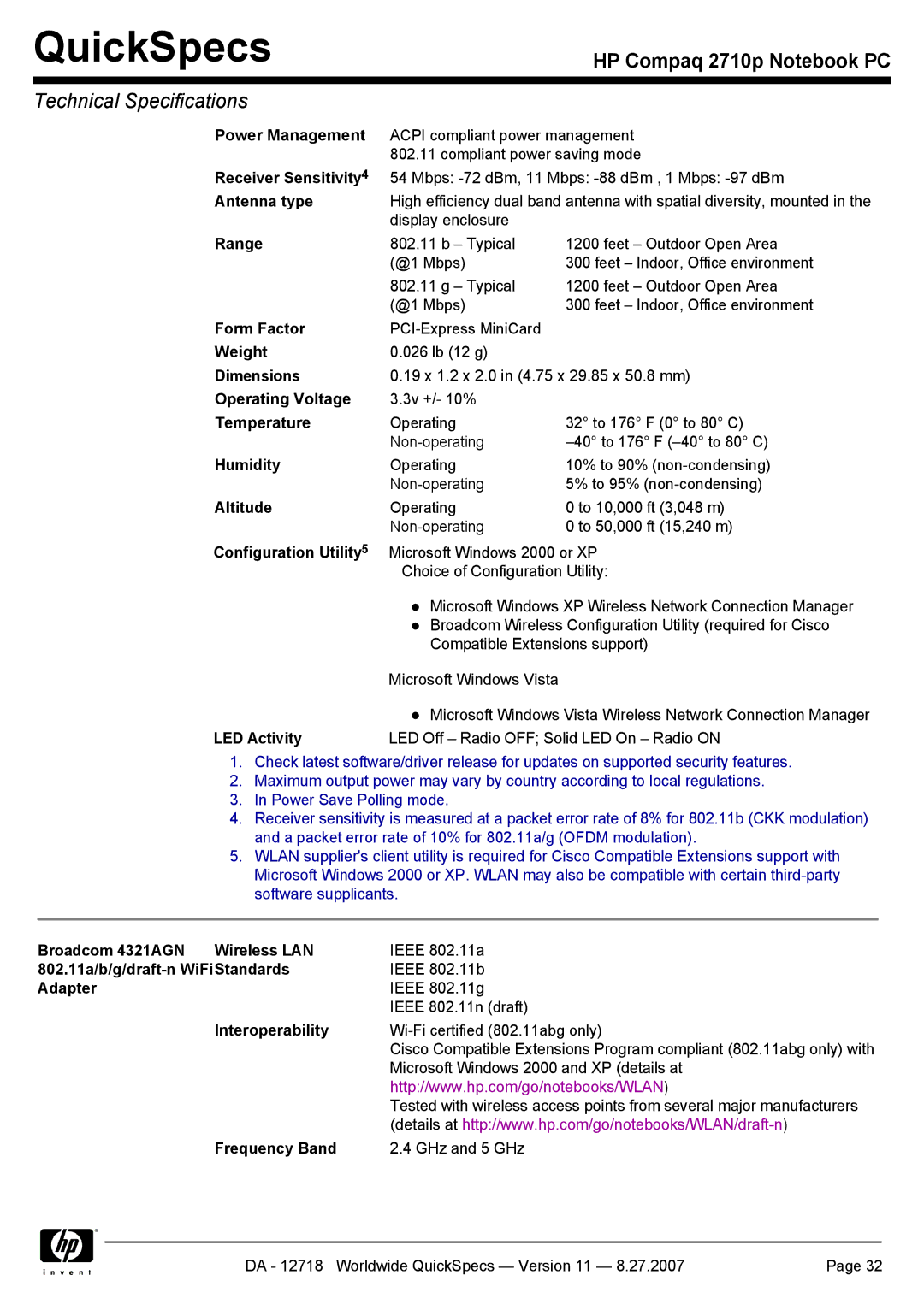 HP 2710p manual Configuration Utility 