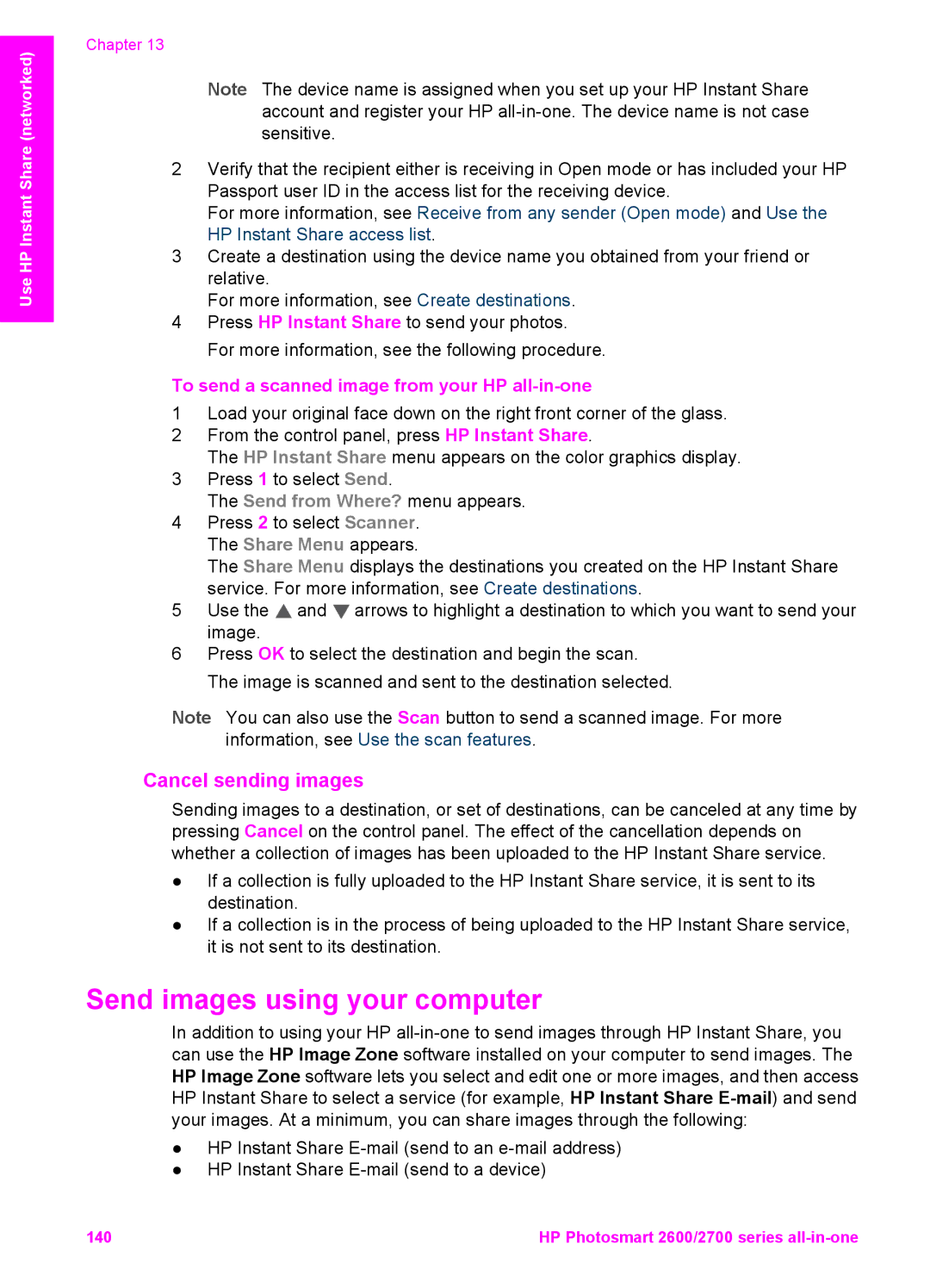 HP 2710xi, 2610xi, 2613, 2610v manual Cancel sending images, To send a scanned image from your HP all-in-one 