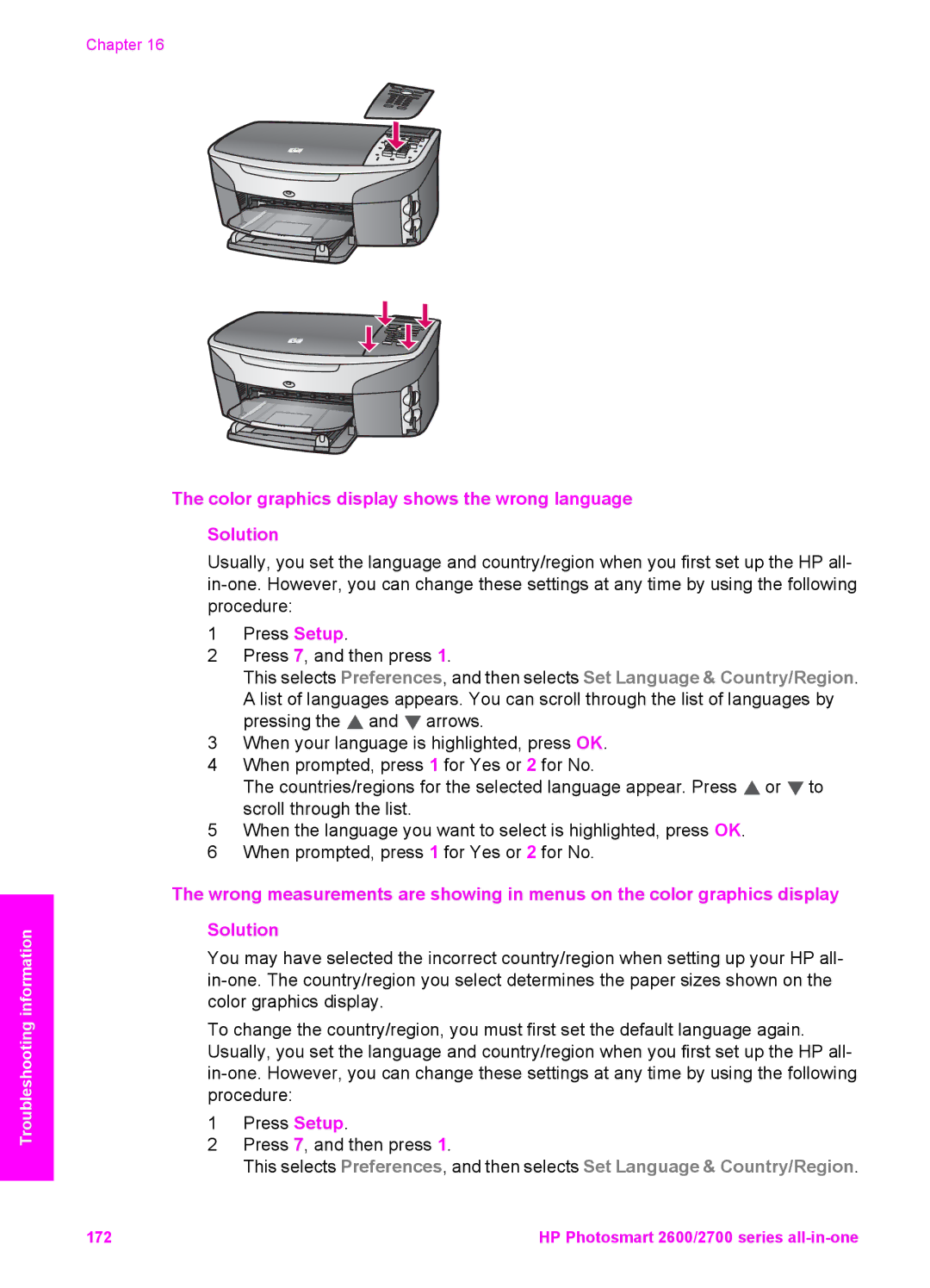 HP 2610xi, 2710xi, 2613, 2610v manual Color graphics display shows the wrong language Solution 