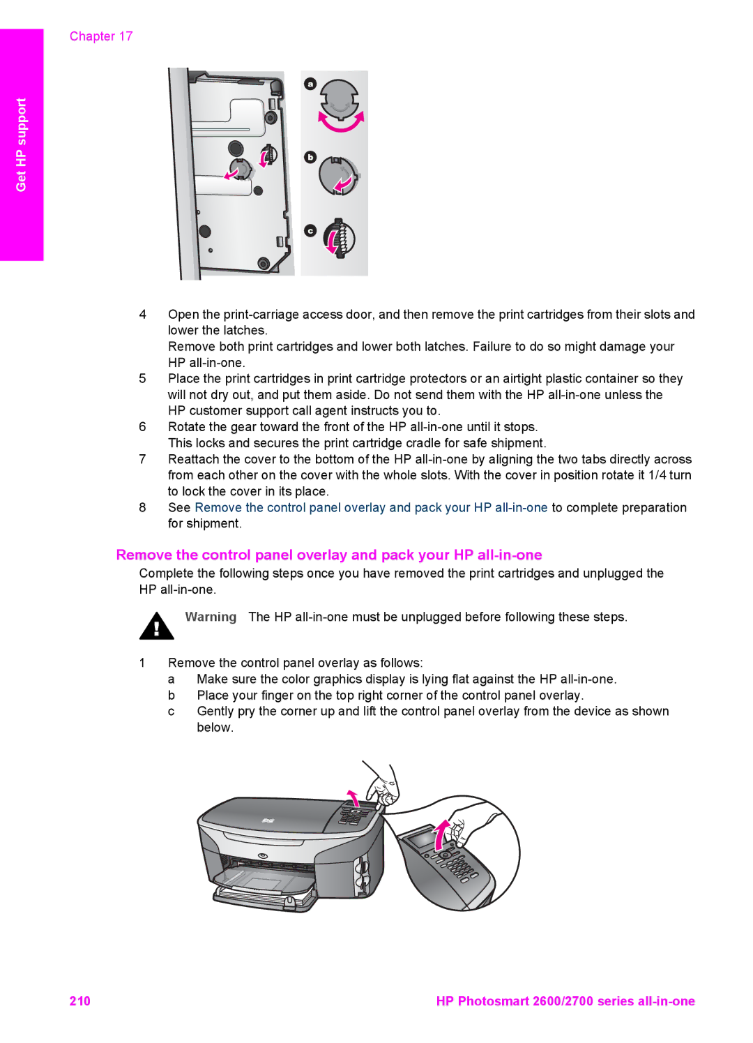 HP 2610v, 2710xi, 2610xi, 2613 manual Remove the control panel overlay and pack your HP all-in-one 