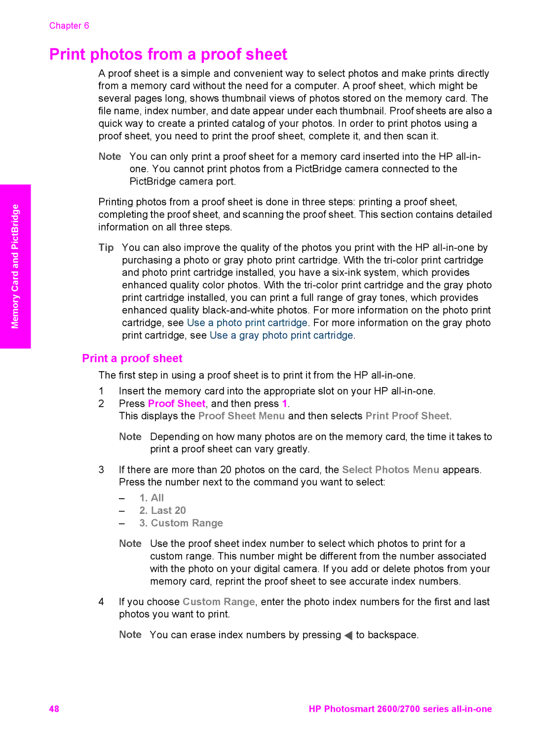 HP 2610v, 2710xi, 2610xi, 2613 manual Print photos from a proof sheet, Print a proof sheet 