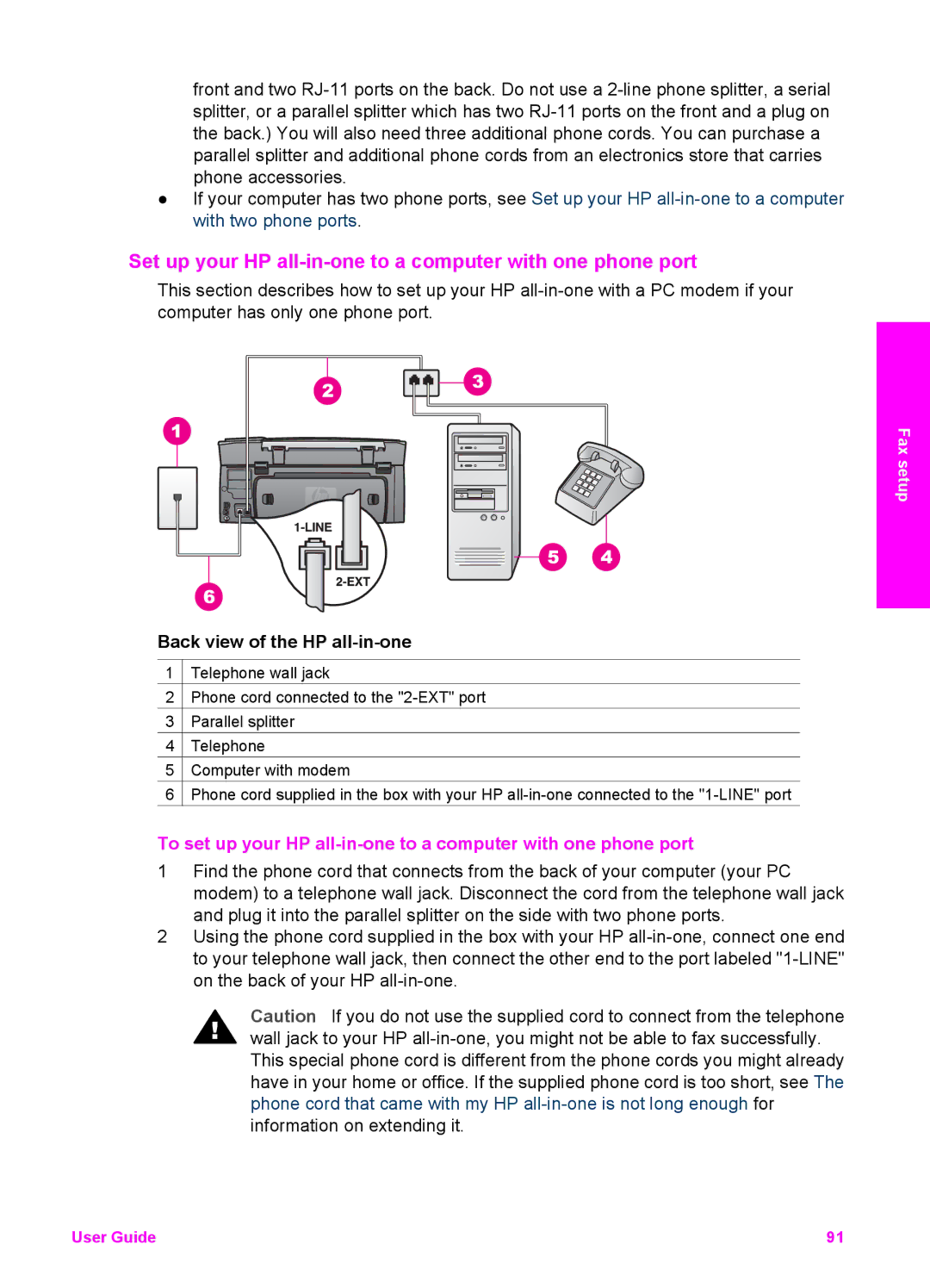 HP 2710xi, 2610xi, 2613, 2610v manual Set up your HP all-in-one to a computer with one phone port 