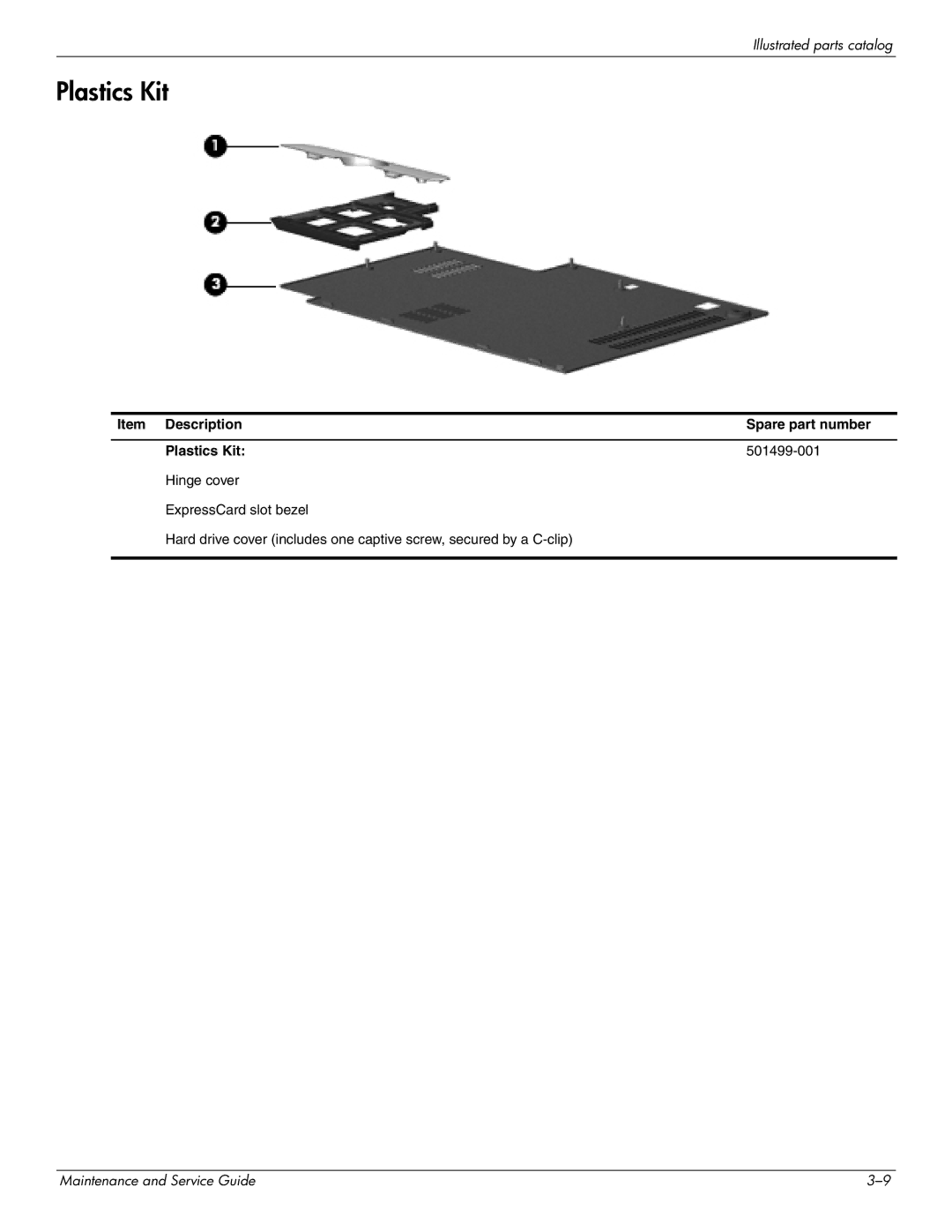 HP 2730p 2730p manual Item Description Spare part number Plastics Kit 