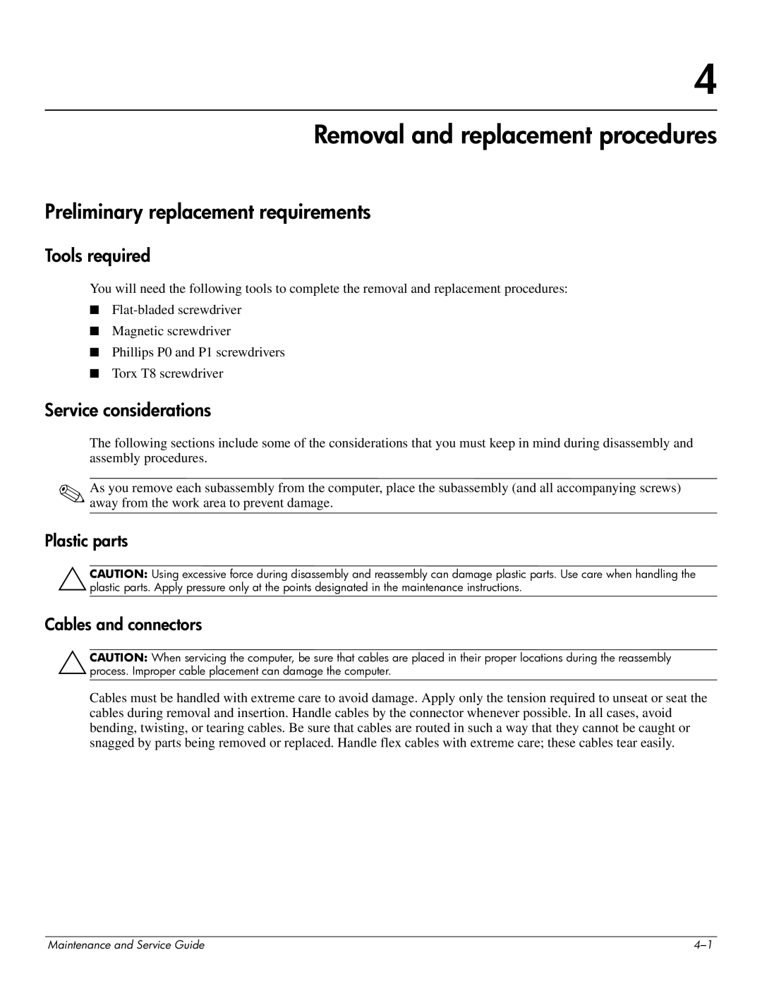 HP 2730p 2730p manual Removal and replacement procedures, Preliminary replacement requirements, Tools required 