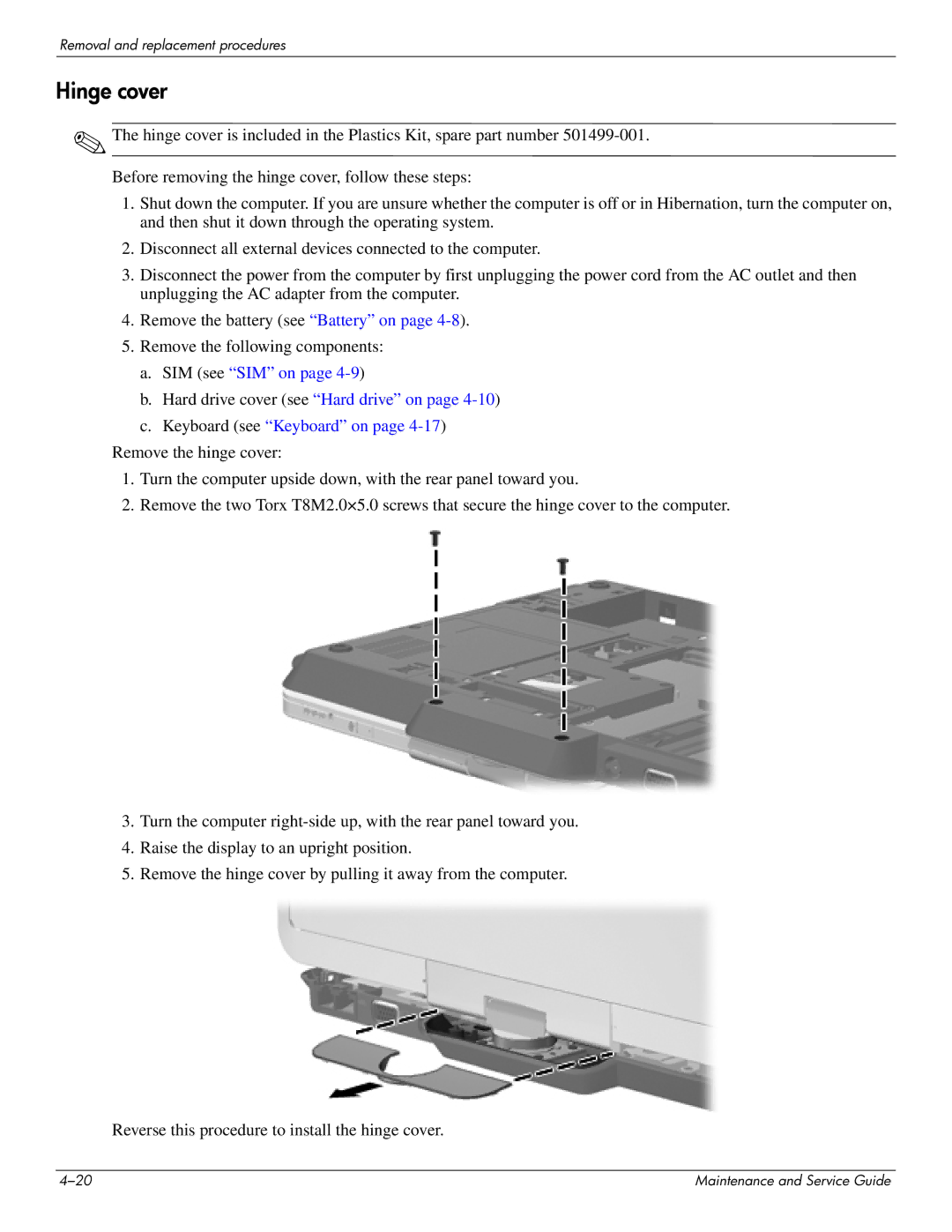 HP 2730p 2730p manual Hinge cover 