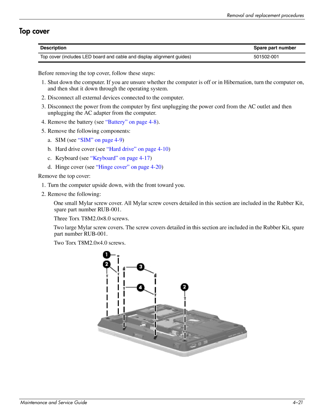 HP 2730p 2730p manual Top cover 