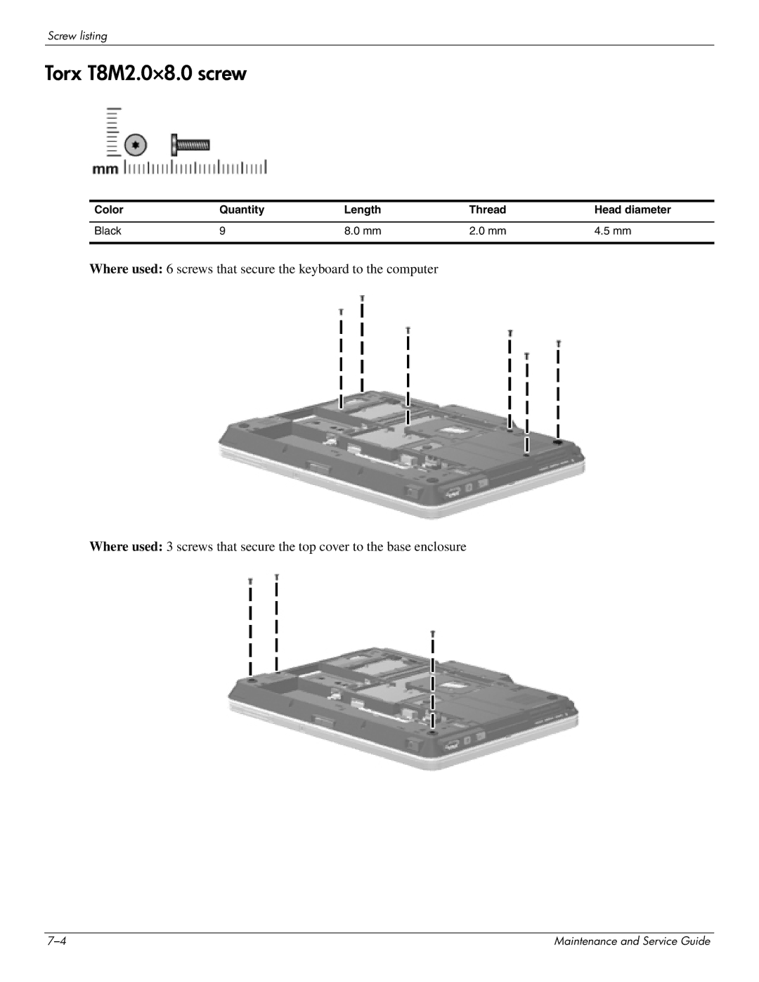 HP 2730p 2730p manual Torx T8M2.0×8.0 screw 