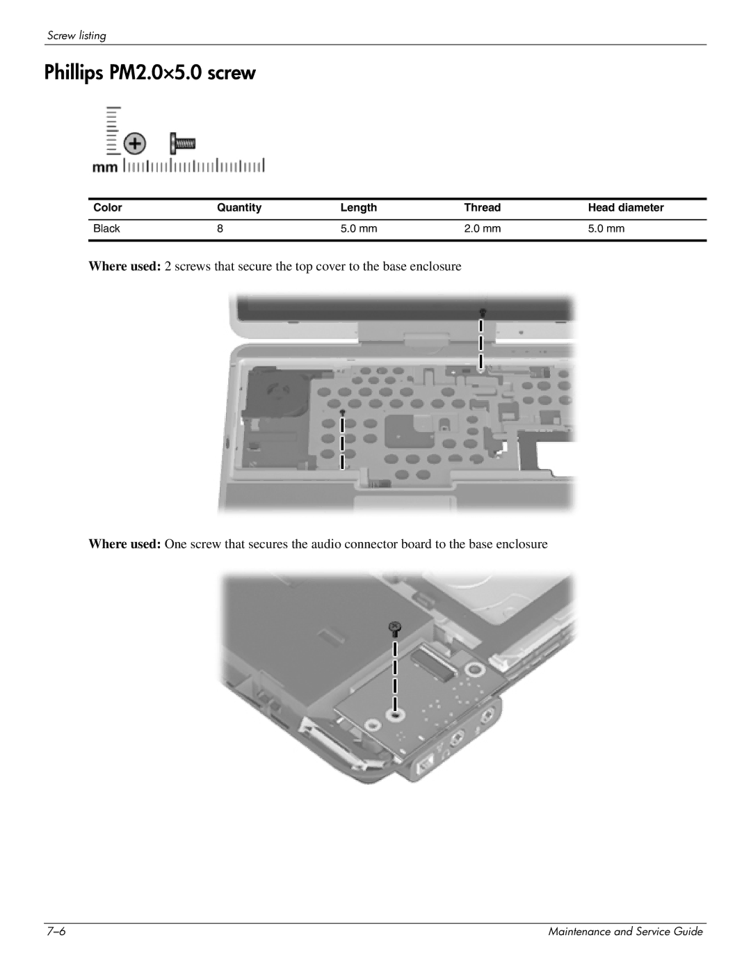 HP 2730p 2730p manual Phillips PM2.0×5.0 screw 