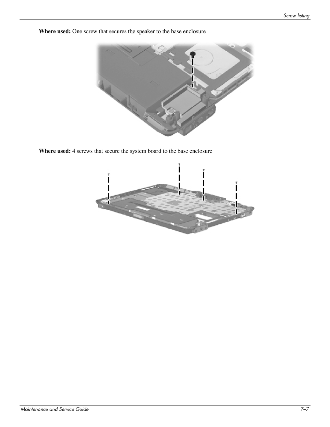 HP 2730p 2730p manual Screw listing 