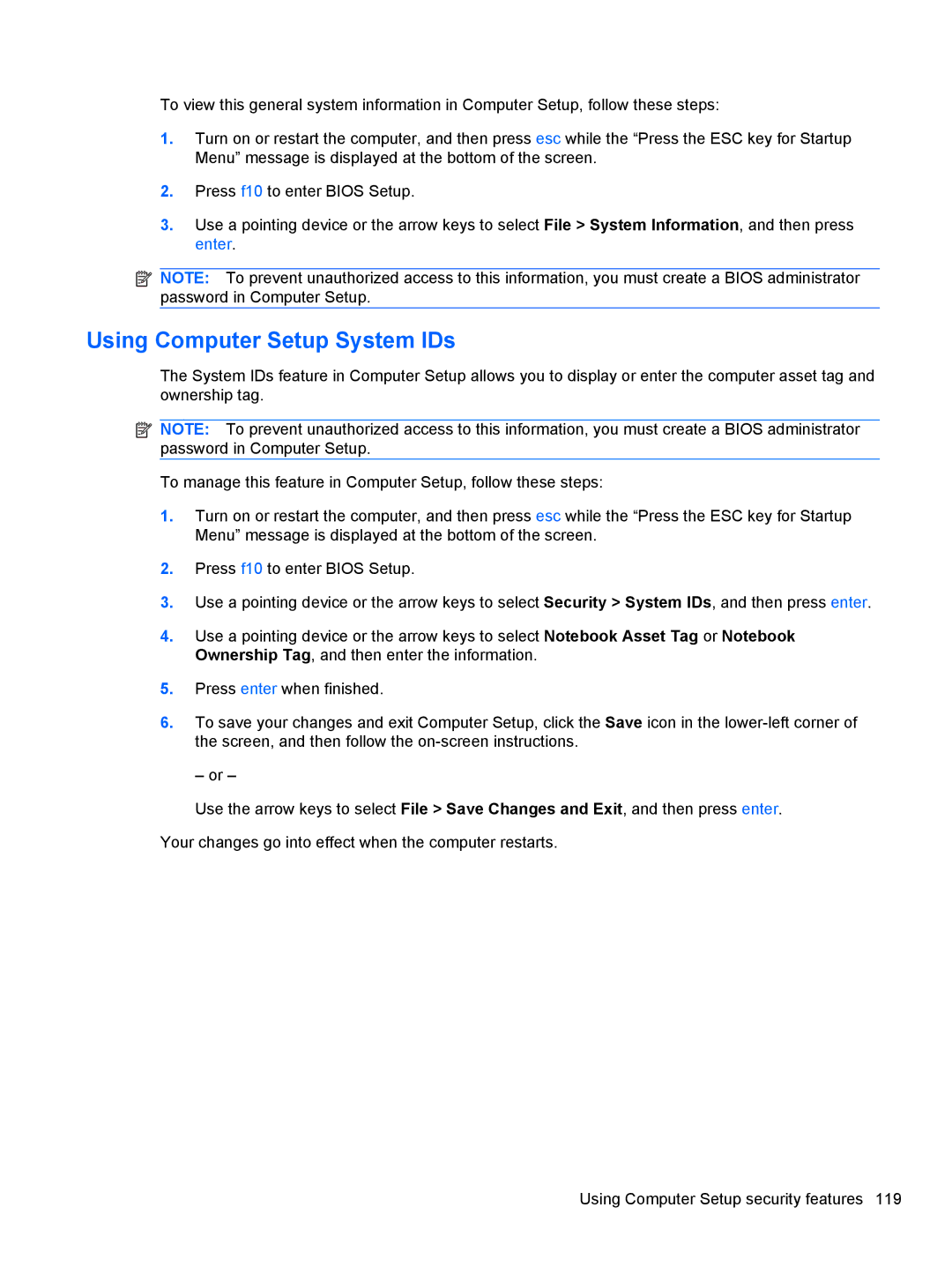 HP 2740P manual Using Computer Setup System IDs 