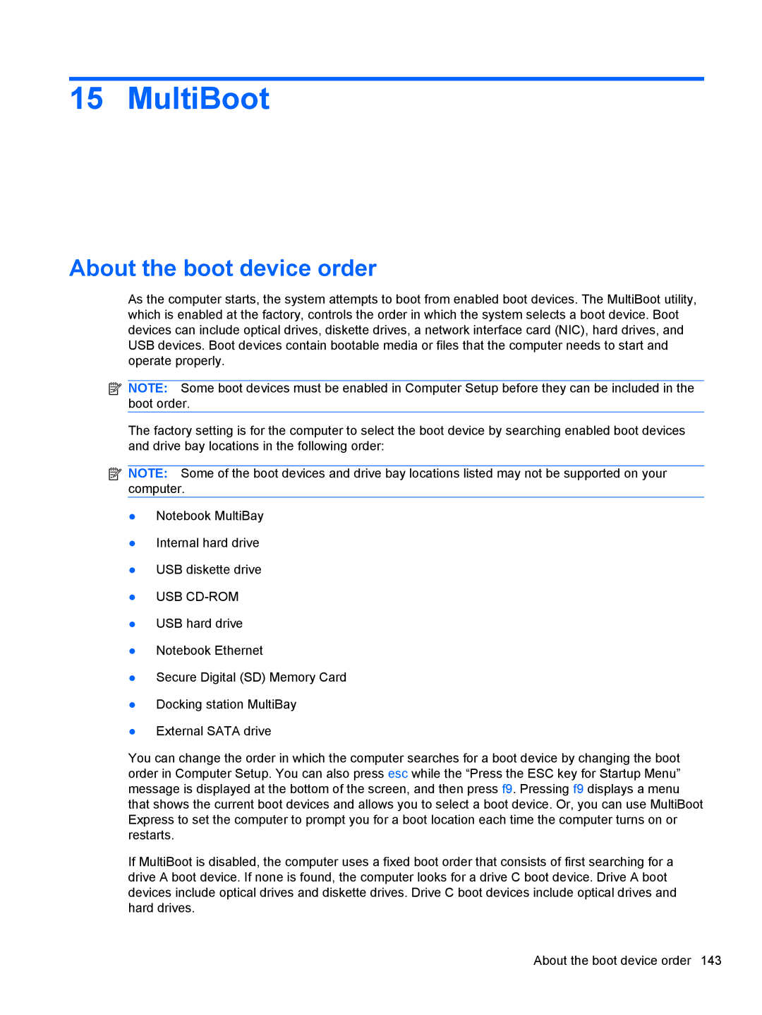 HP 2740P manual MultiBoot, About the boot device order 