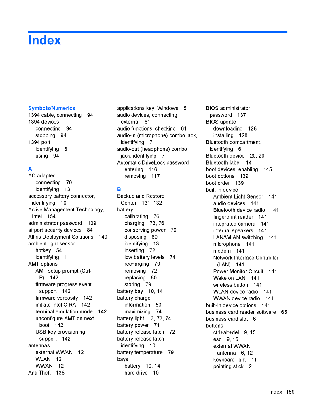 HP 2740P manual Index, Symbols/Numerics 