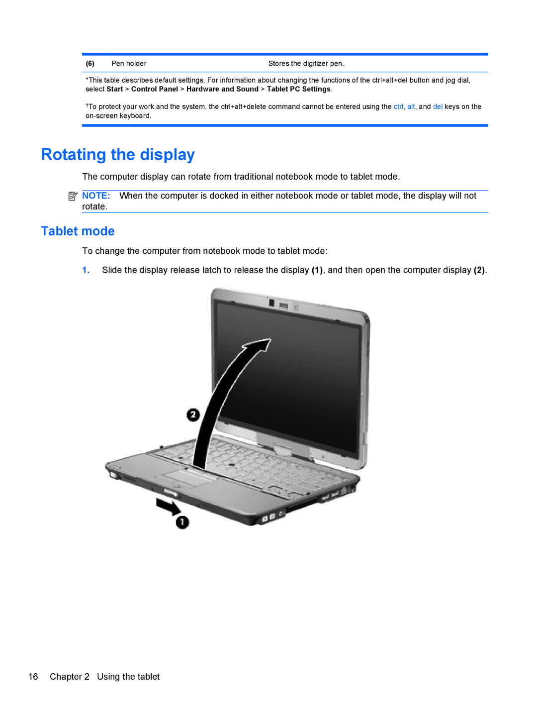 HP 2740P manual Rotating the display, Tablet mode 