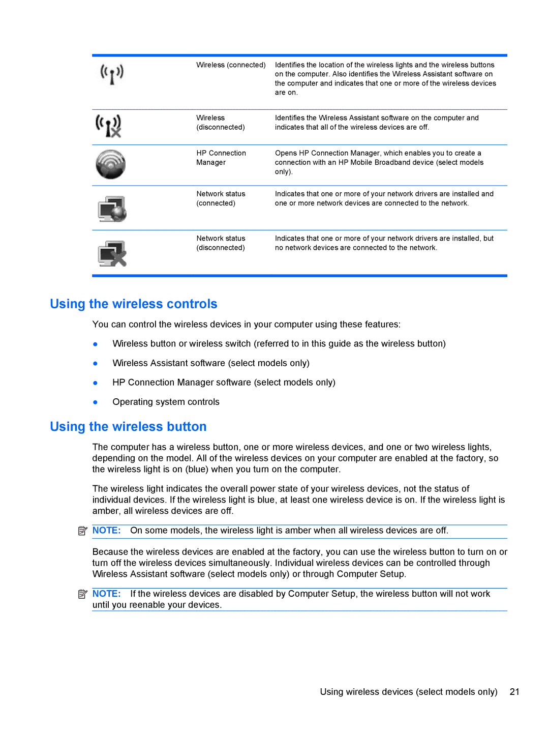 HP 2740P manual Using the wireless controls, Using the wireless button 