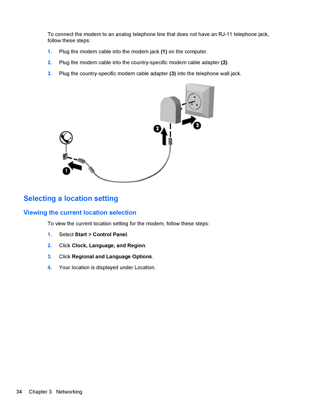 HP 2740P manual Selecting a location setting, Viewing the current location selection 