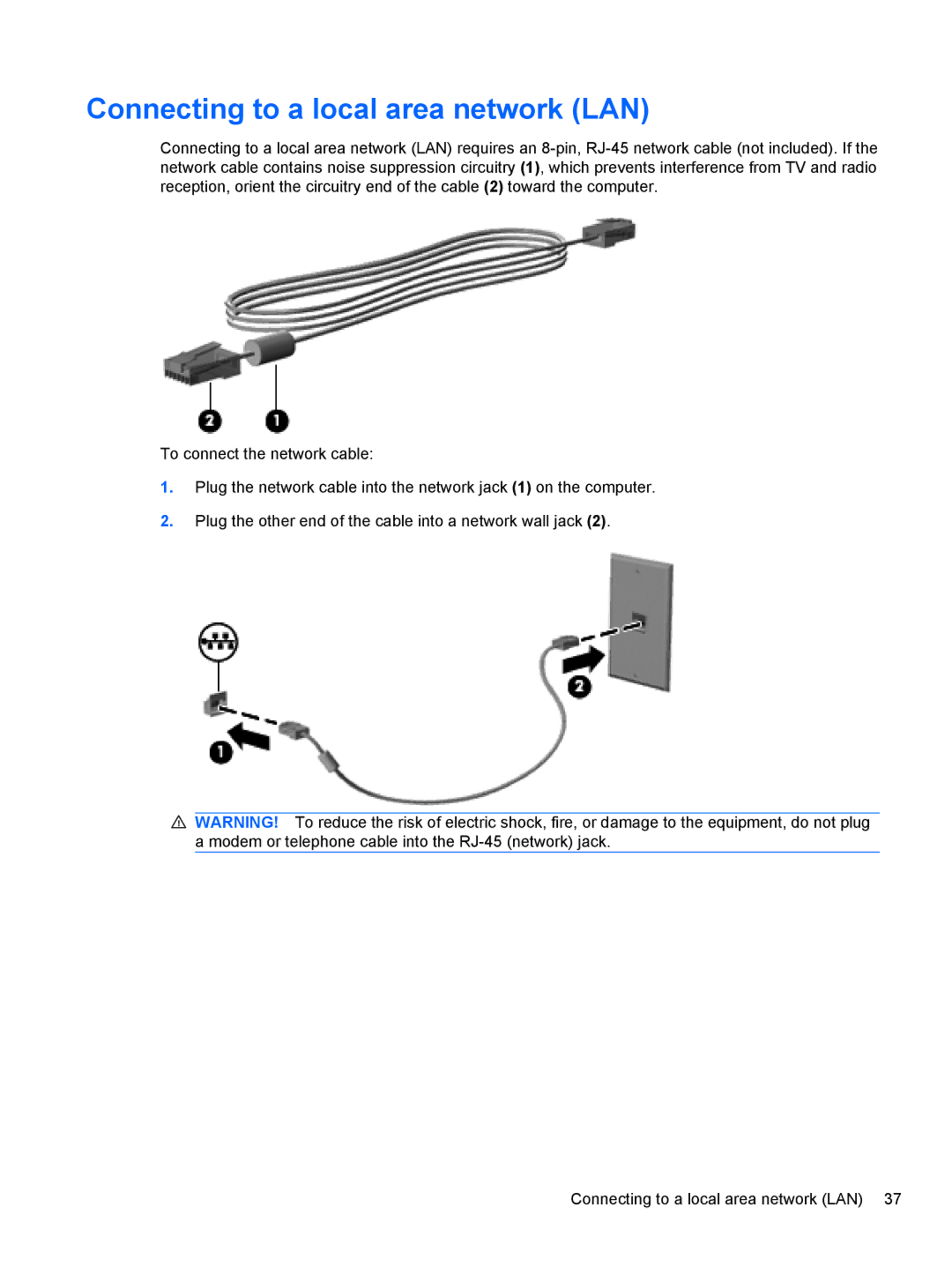 HP 2740P manual Connecting to a local area network LAN 