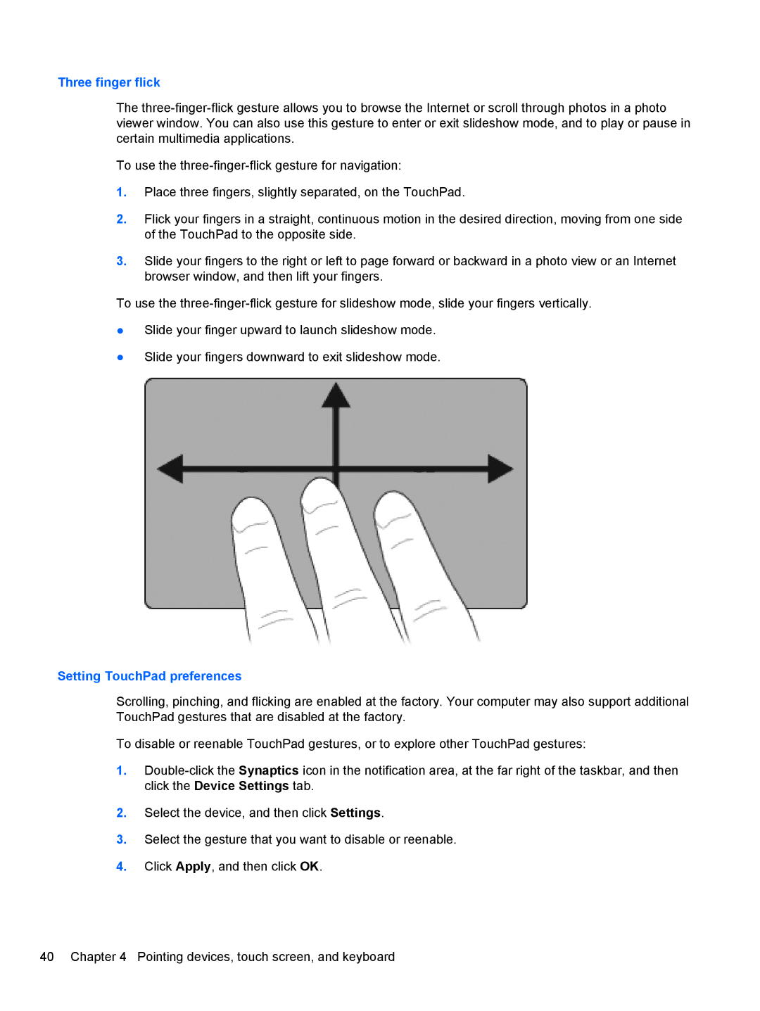 HP 2740P manual Three finger flick 