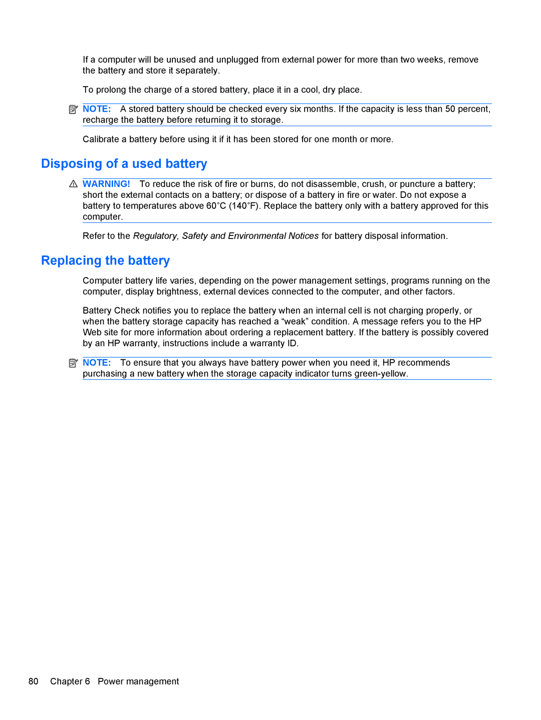 HP 2740P manual Disposing of a used battery, Replacing the battery 