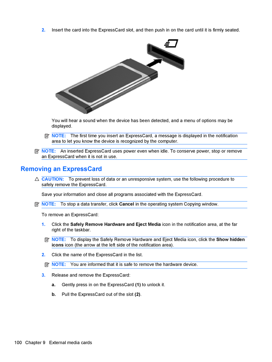 HP 2740P manual Removing an ExpressCard 