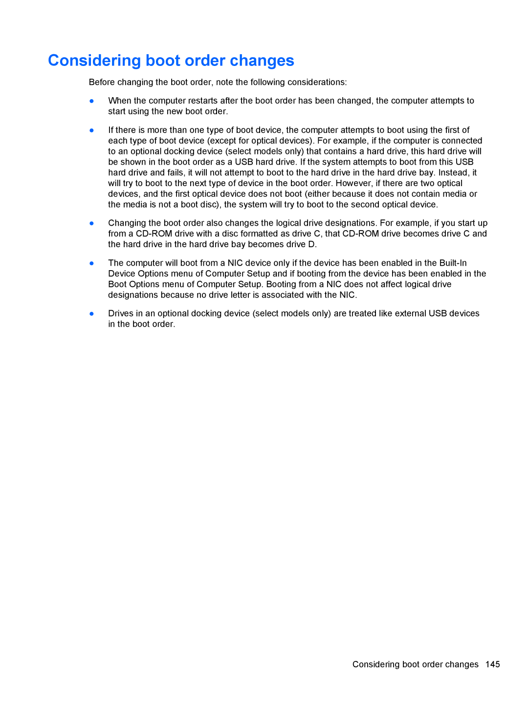 HP 2740P manual Considering boot order changes 