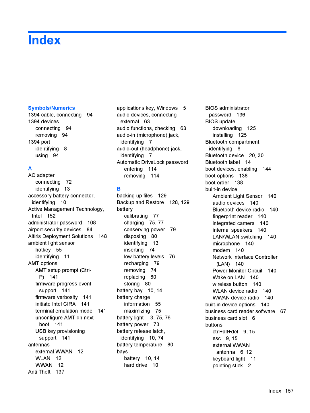 HP 2740P manual Index, Symbols/Numerics 